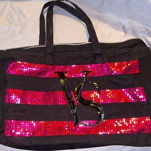 Victoria secret luggage tote. Huge. Pink and Black. Sequins
